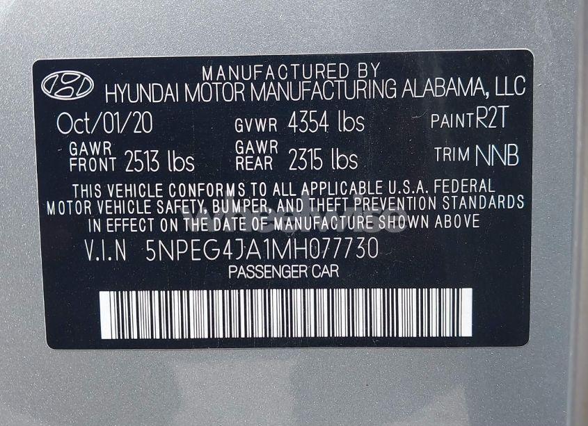 Photo 9 of 2021 Hyundai Sonata SE (VIN 5NPEG4JA1MH077730)