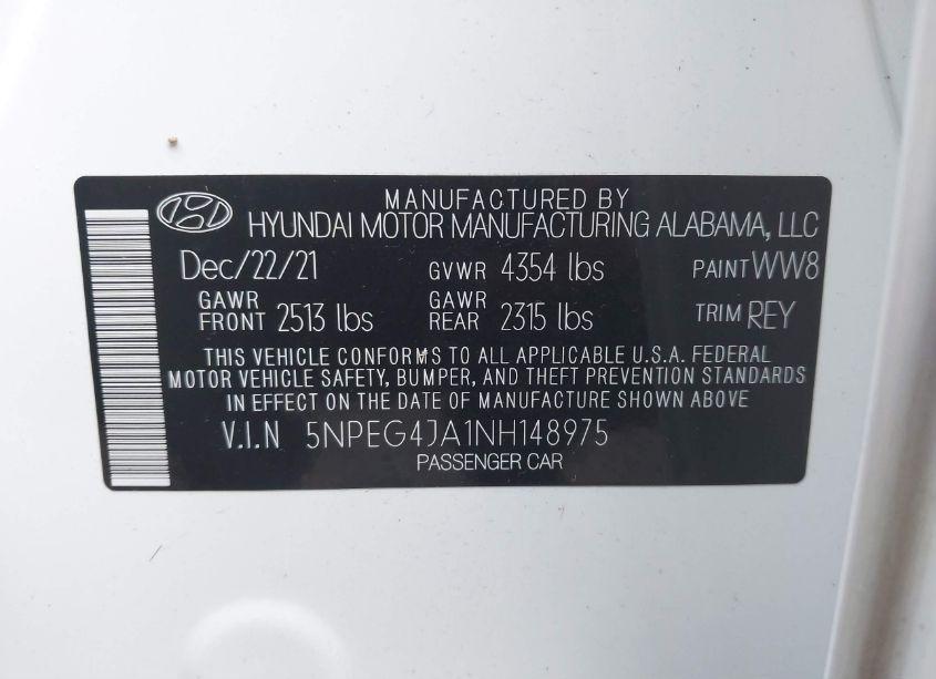 Photo 9 of 2022 Hyundai Sonata SE (VIN 5NPEG4JA1NH148975)
