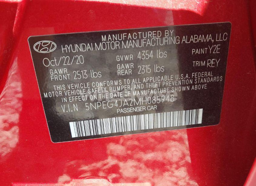 Photo 9 of 2021 Hyundai Sonata SE (VIN 5NPEG4JA2MH085948)