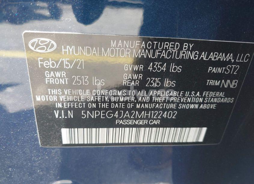 Photo 9 of 2021 Hyundai Sonata SE (VIN 5NPEG4JA2MH122402)