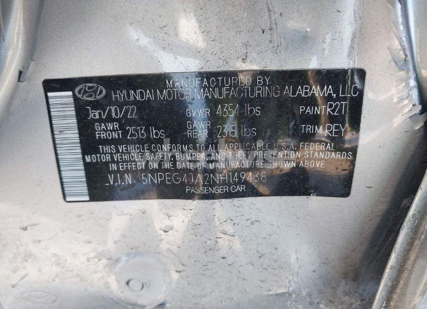 Photo 9 of 2022 Hyundai Sonata SE (VIN 5NPEG4JA2NH149438)