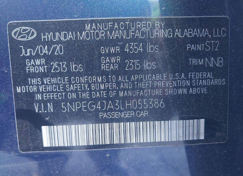 Photo 9 of 2020 Hyundai Sonata SE (VIN 5NPEG4JA3LH055386)