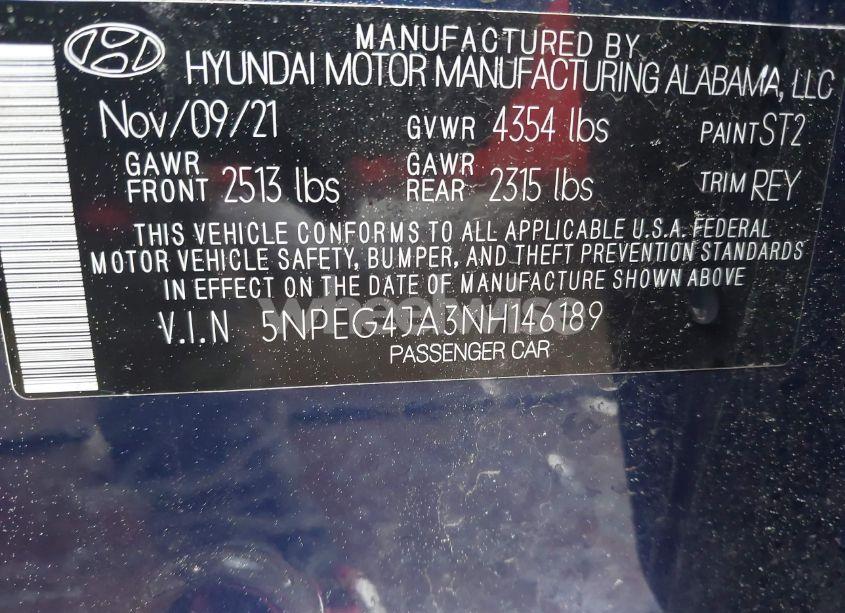 Photo 9 of 2022 Hyundai Sonata SE (VIN 5NPEG4JA3NH146189)