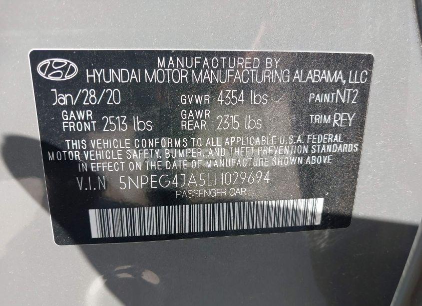 Photo 9 of 2020 Hyundai Sonata SE (VIN 5NPEG4JA5LH029694)