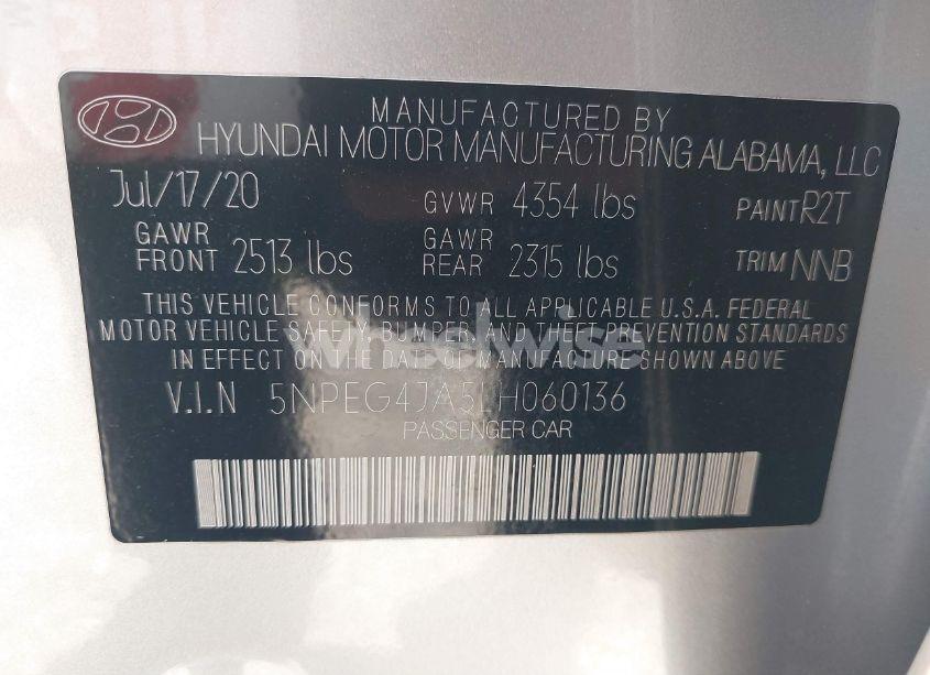 Photo 9 of 2020 Hyundai Sonata SE (VIN 5NPEG4JA5LH060136)