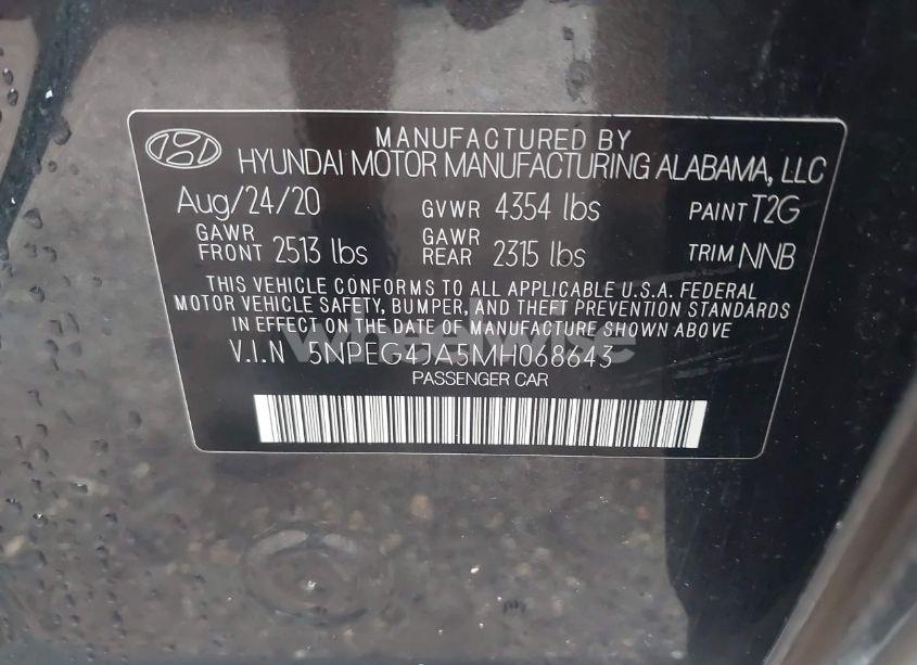 Photo 9 of 2021 Hyundai Sonata SE (VIN 5NPEG4JA5MH068643)