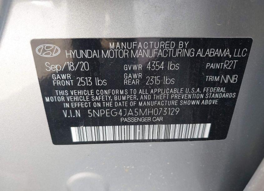 Photo 9 of 2021 Hyundai Sonata SE (VIN 5NPEG4JA5MH073129)