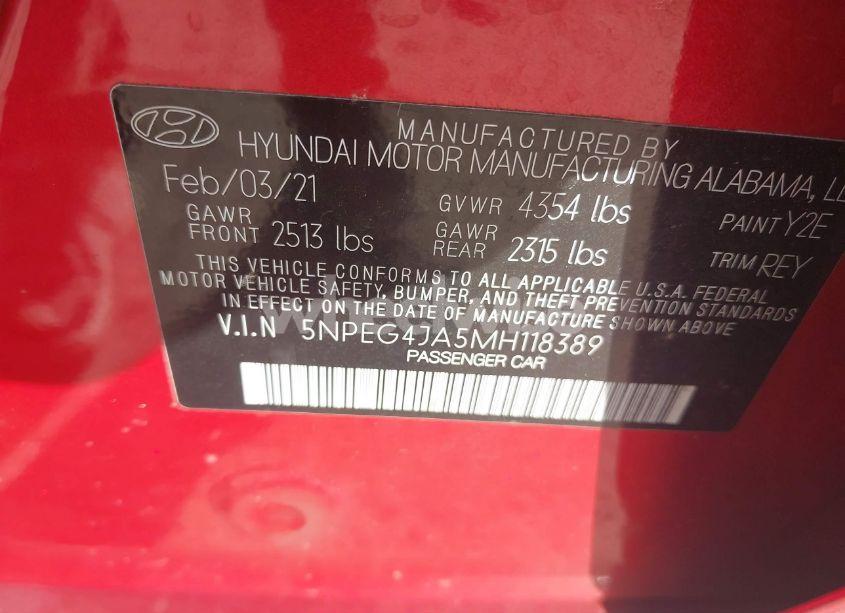 Photo 9 of 2021 Hyundai Sonata SE (VIN 5NPEG4JA5MH118389)