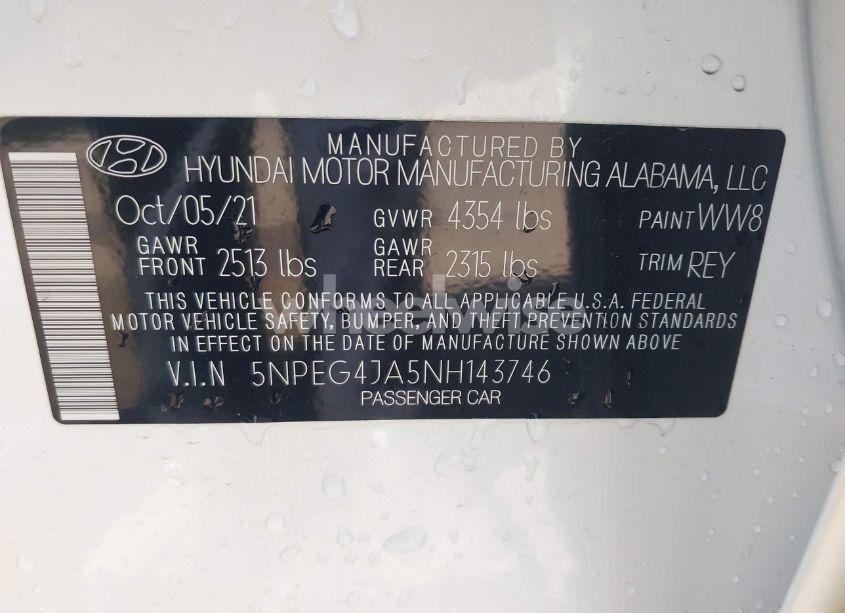 Photo 9 of 2022 Hyundai Sonata SE (VIN 5NPEG4JA5NH143746)