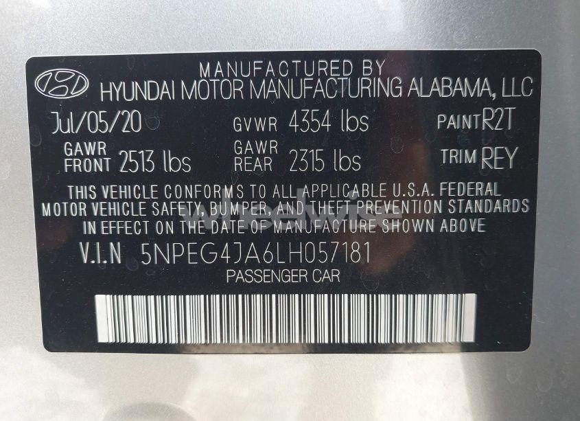 Photo 9 of 2020 Hyundai Sonata SE (VIN 5NPEG4JA6LH057181)