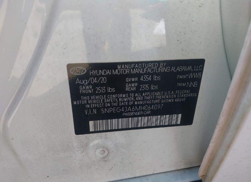 Photo 9 of 2021 Hyundai Sonata SE (VIN 5NPEG4JA6MH064097)