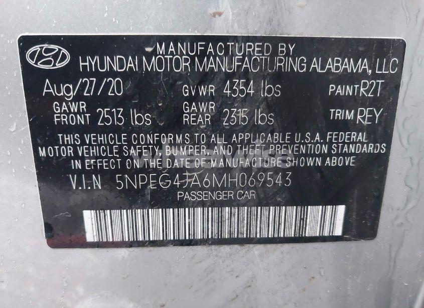 Photo 9 of 2021 Hyundai Sonata SE (VIN 5NPEG4JA6MH069543)