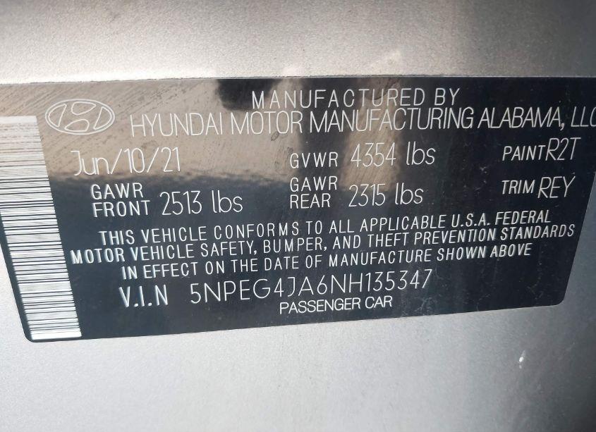 Photo 9 of 2022 Hyundai Sonata SE (VIN 5NPEG4JA6NH135347)