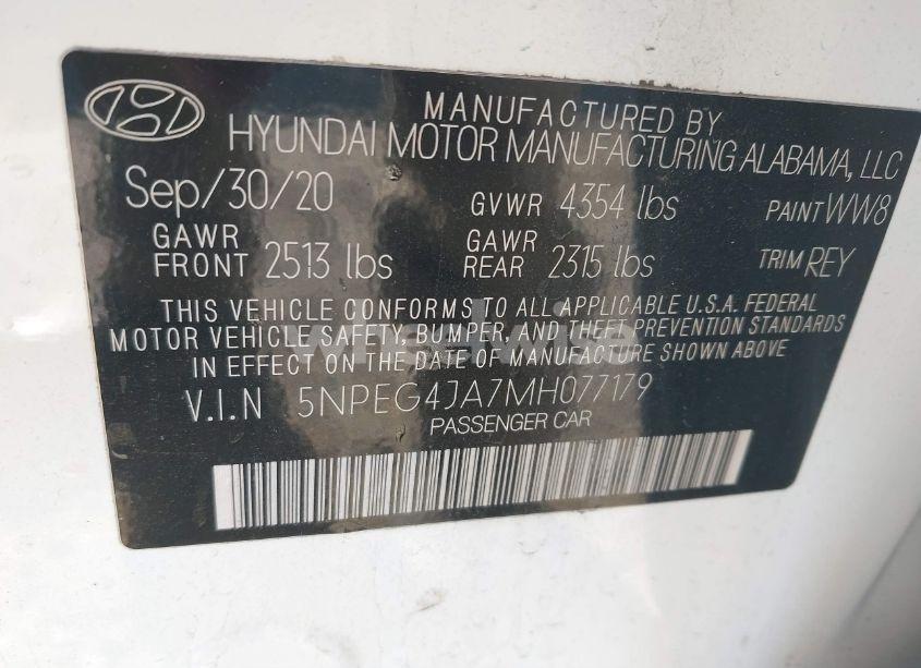 Photo 9 of 2021 Hyundai Sonata SE (VIN 5NPEG4JA7MH077179)