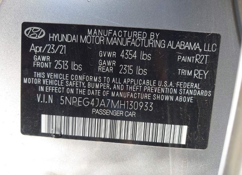 Photo 9 of 2021 Hyundai Sonata SE (VIN 5NPEG4JA7MH130933)