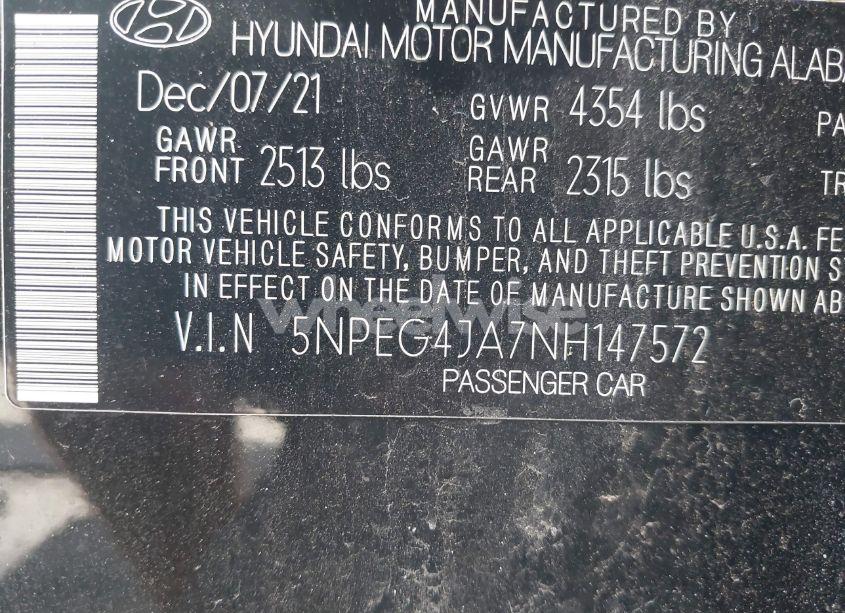 Photo 9 of 2022 Hyundai Sonata SE (VIN 5NPEG4JA7NH147572)