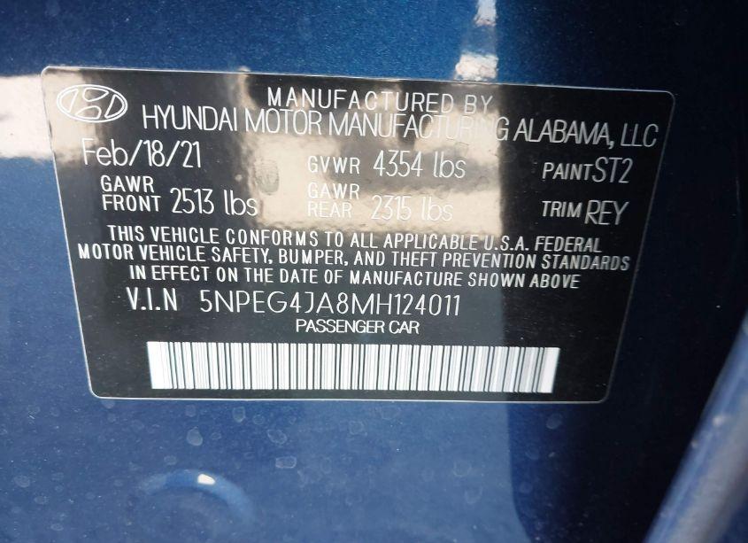 Photo 9 of 2021 Hyundai Sonata SE (VIN 5NPEG4JA8MH124011)