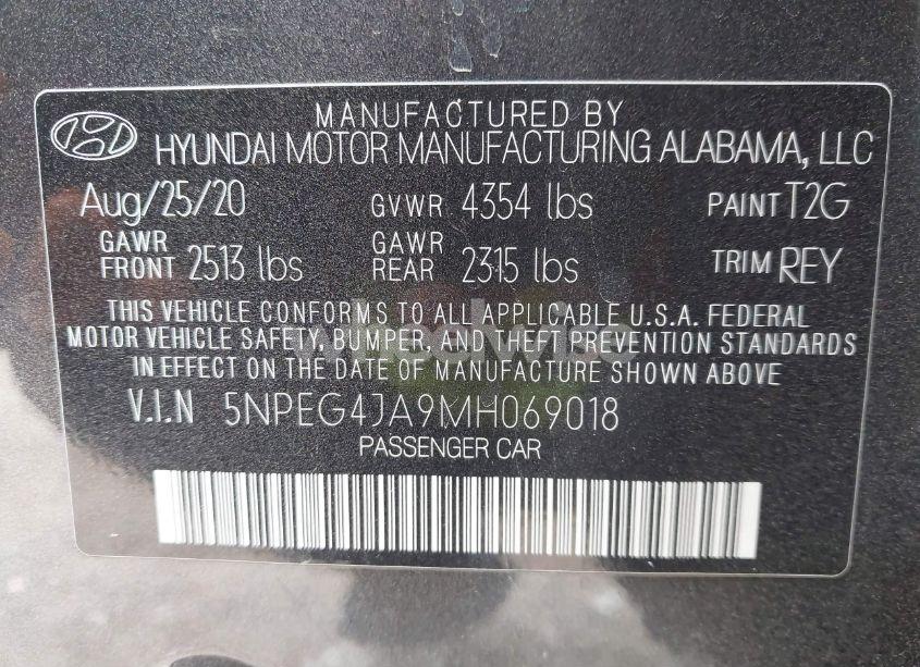 Photo 9 of 2021 Hyundai Sonata SE (VIN 5NPEG4JA9MH069018)