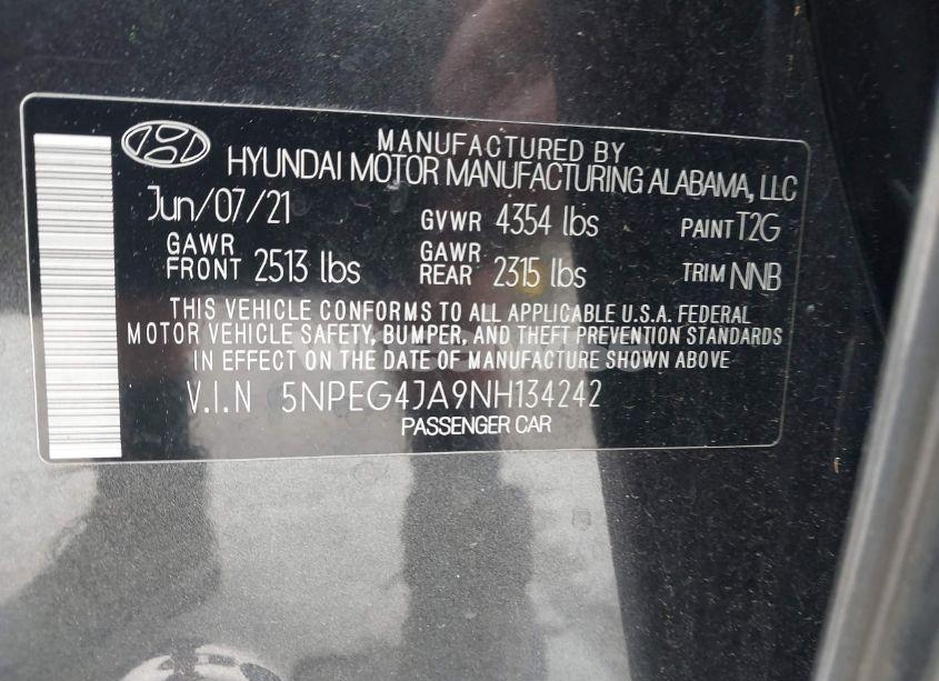 Photo 9 of 2022 Hyundai Sonata SE (VIN 5NPEG4JA9NH134242)