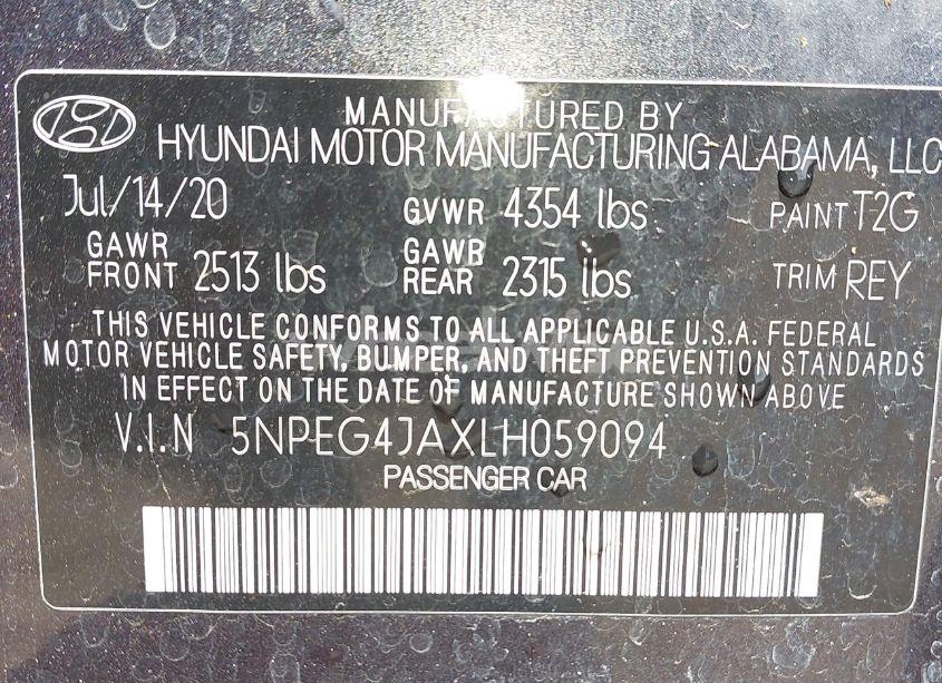 Photo 9 of 2020 Hyundai Sonata SE (VIN 5NPEG4JAXLH059094)