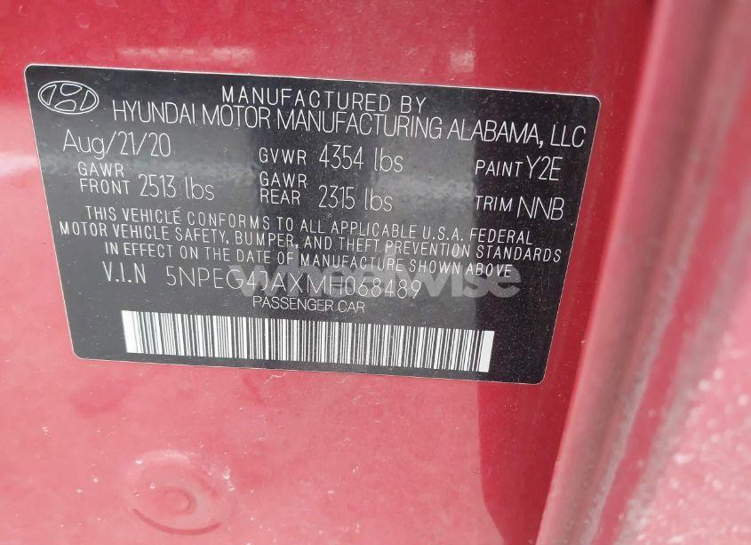 Photo 9 of 2021 Hyundai Sonata SE (VIN 5NPEG4JAXMH068489)