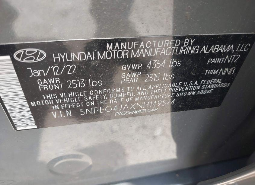 Photo 9 of 2022 Hyundai Sonata SE (VIN 5NPEG4JAXNH149574)