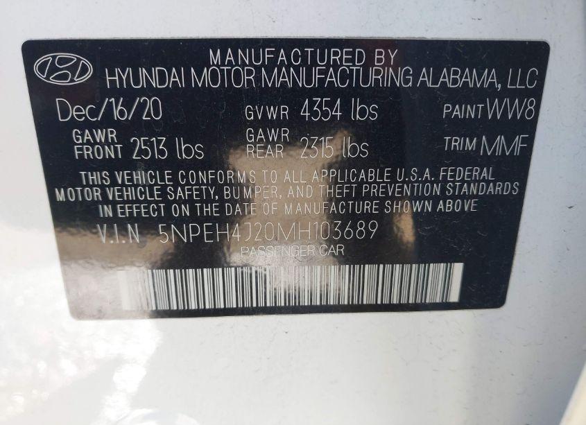 Photo 9 of 2021 Hyundai Sonata LIMITED (VIN 5NPEH4J20MH103689)