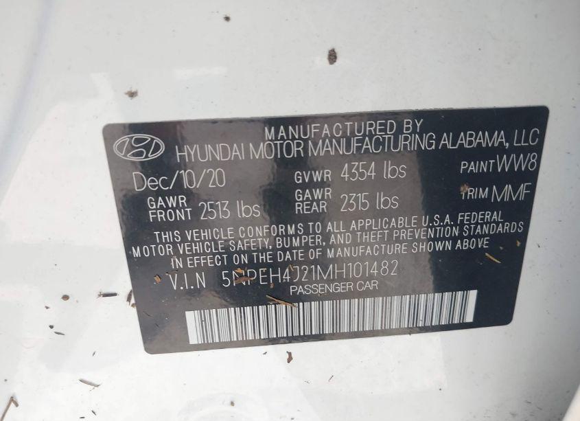 Photo 9 of 2021 Hyundai Sonata LIMITED (VIN 5NPEH4J21MH101482)