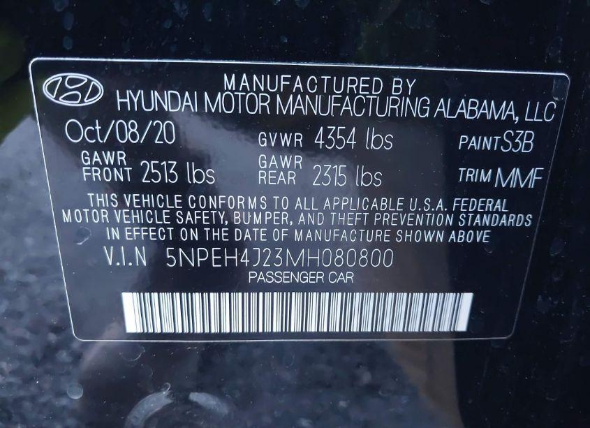 Photo 9 of 2021 Hyundai Sonata LIMITED (VIN 5NPEH4J23MH080800)
