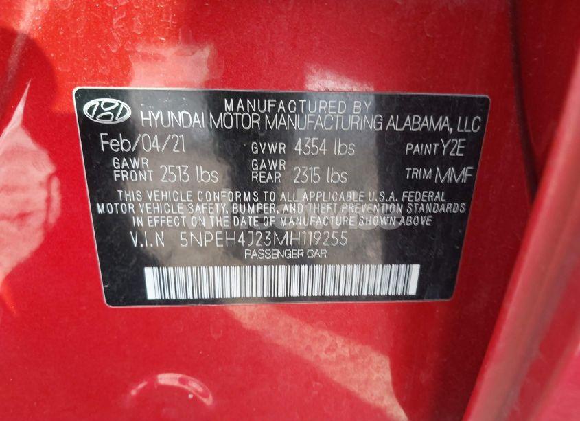 Photo 9 of 2021 Hyundai Sonata LIMITED (VIN 5NPEH4J23MH119255)