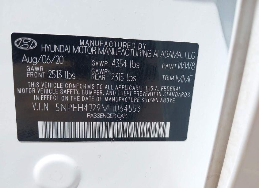 Photo 9 of 2021 Hyundai Sonata LIMITED (VIN 5NPEH4J29MH064553)