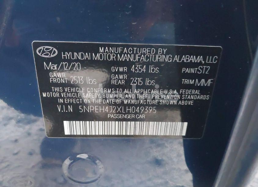 Photo 9 of 2020 Hyundai Sonata LIMITED (VIN 5NPEH4J2XLH049395)