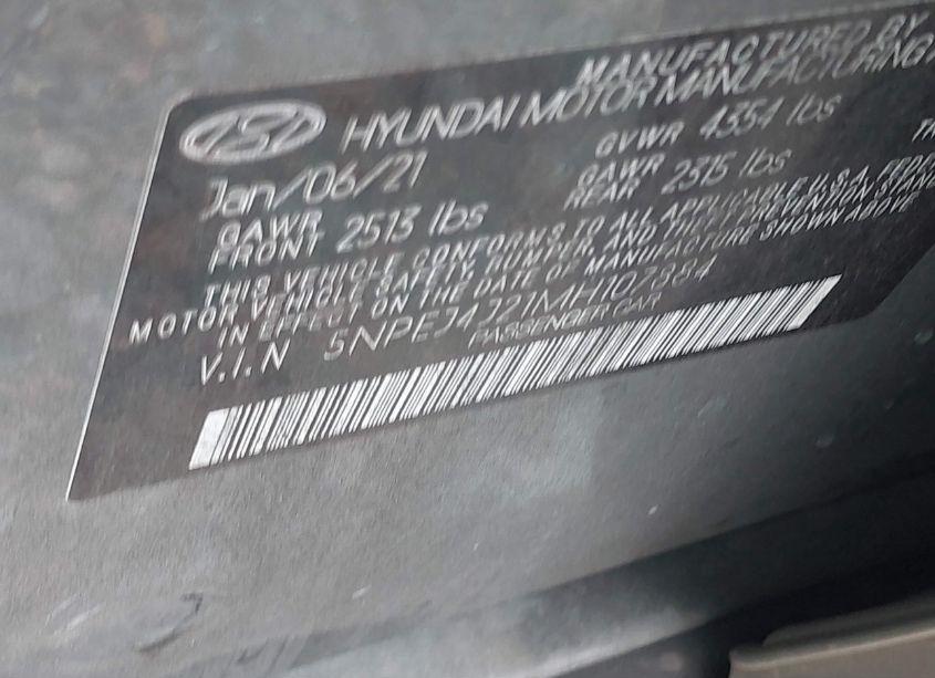 Photo 9 of 2021 Hyundai Sonata SEL PLUS (VIN 5NPEJ4J21MH107884)