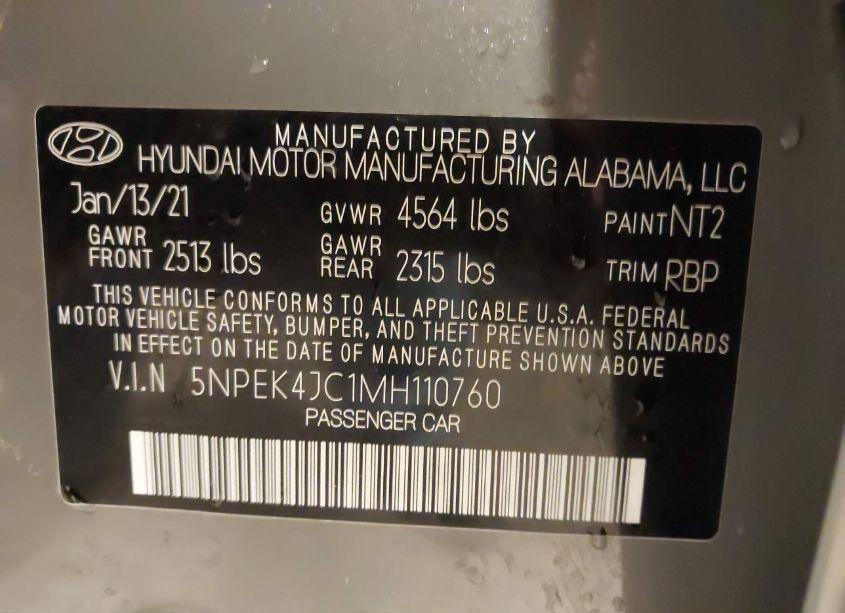 Photo 9 of 2021 Hyundai Sonata N LINE (VIN 5NPEK4JC1MH110760)