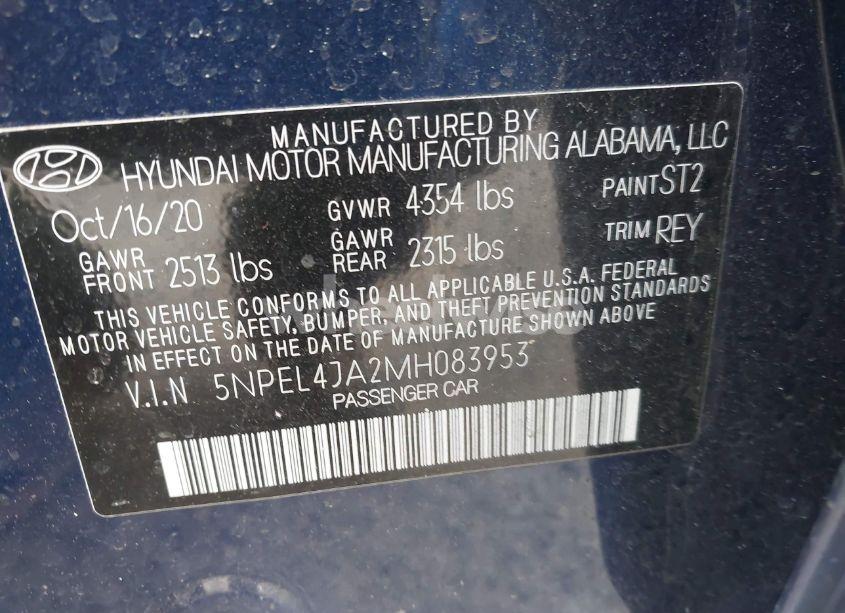 Photo 9 of 2021 Hyundai Sonata SEL (VIN 5NPEL4JA2MH083953)