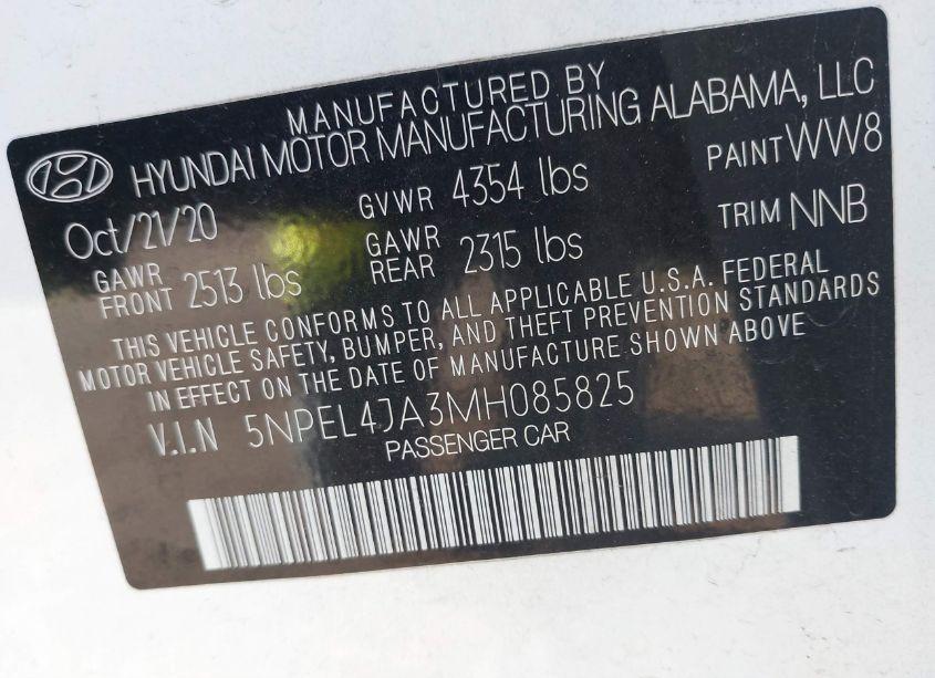 Photo 9 of 2021 Hyundai Sonata SEL (VIN 5NPEL4JA3MH085825)