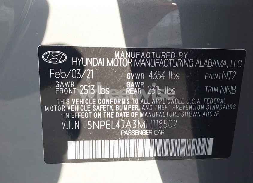 Photo 9 of 2021 Hyundai Sonata SEL (VIN 5NPEL4JA3MH118502)