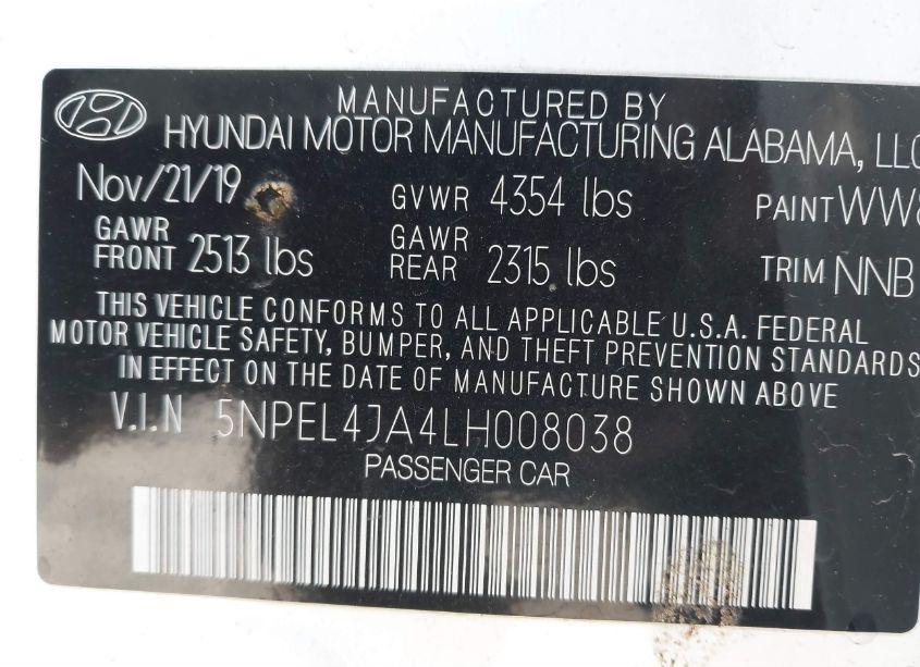 Photo 9 of 2020 Hyundai Sonata SEL (VIN 5NPEL4JA4LH008038)