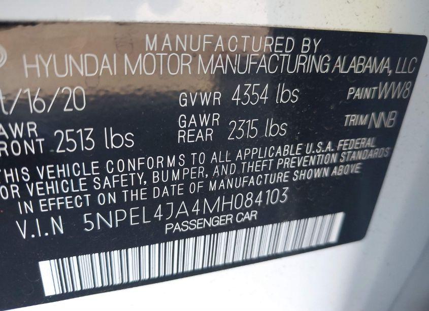 Photo 9 of 2021 Hyundai Sonata SEL (VIN 5NPEL4JA4MH084103)