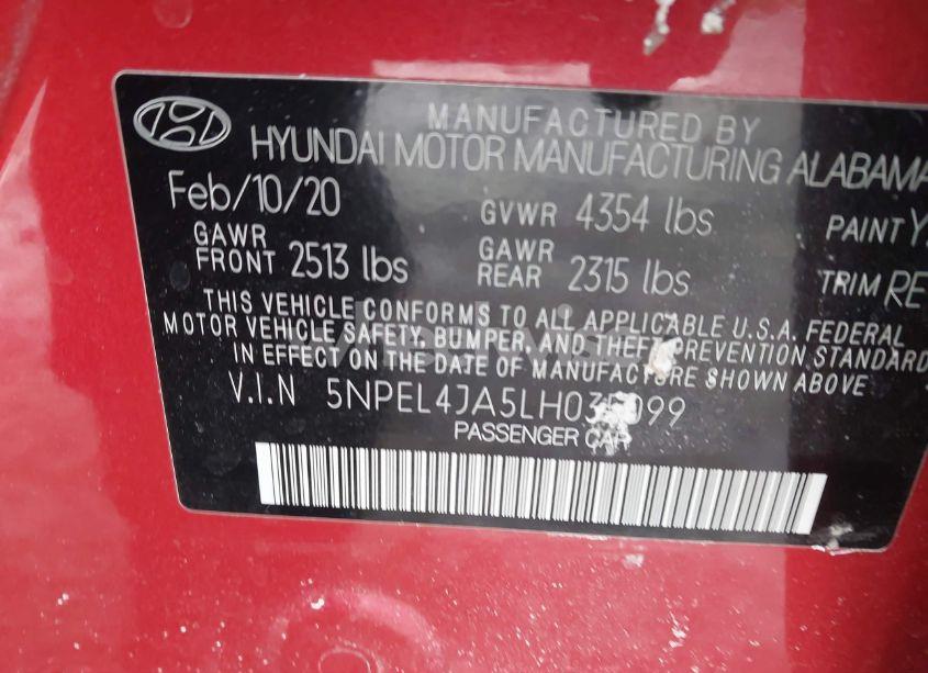 Photo 9 of 2020 Hyundai Sonata SEL (VIN 5NPEL4JA5LH035099)