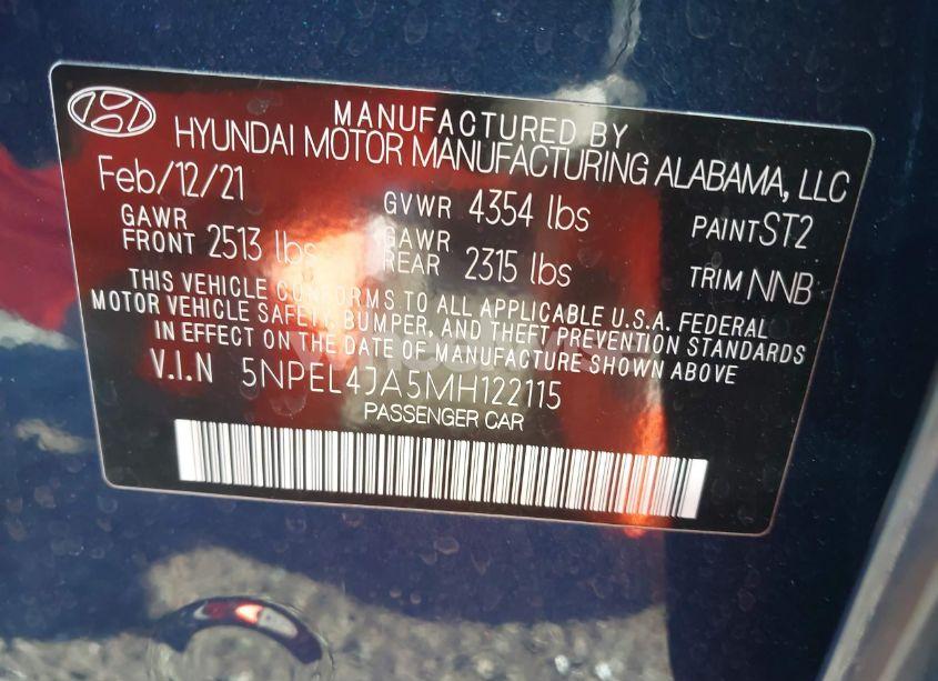 Photo 9 of 2021 Hyundai Sonata SEL (VIN 5NPEL4JA5MH122115)