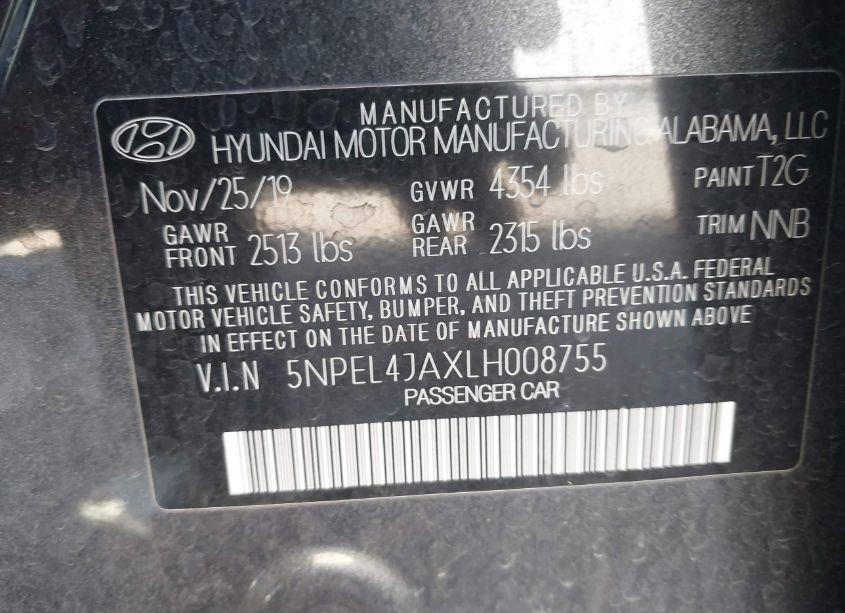 Photo 9 of 2020 Hyundai Sonata SEL (VIN 5NPEL4JAXLH008755)