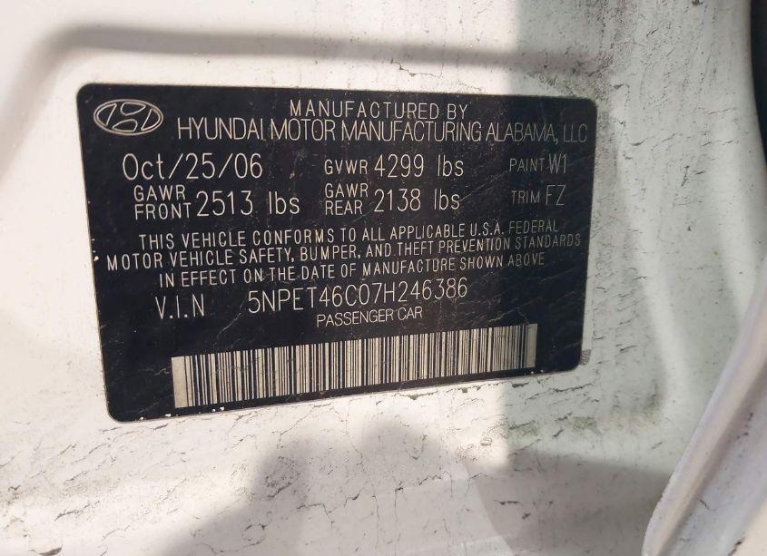 Photo 9 of 2007 Hyundai Sonata GLS (VIN 5NPET46C07H246386)