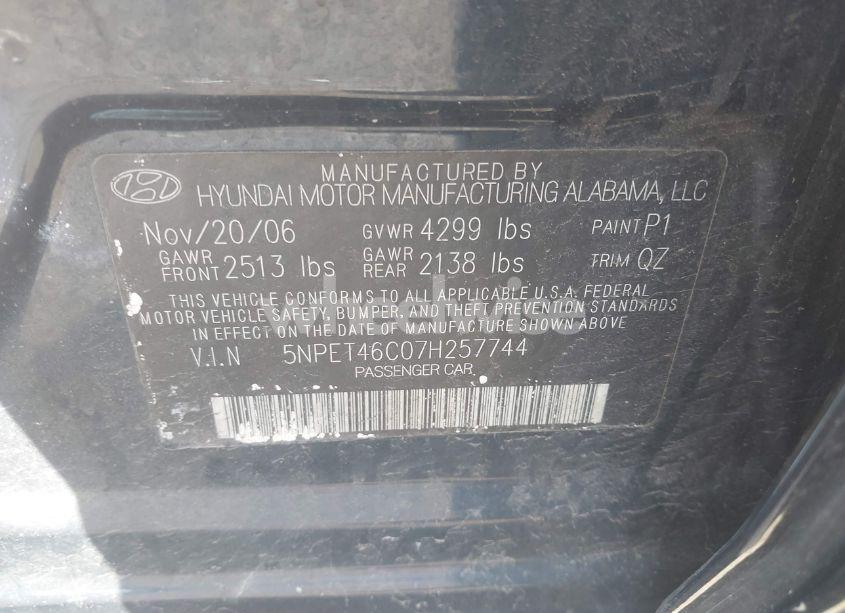 Photo 9 of 2007 Hyundai Sonata GLS (VIN 5NPET46C07H257744)