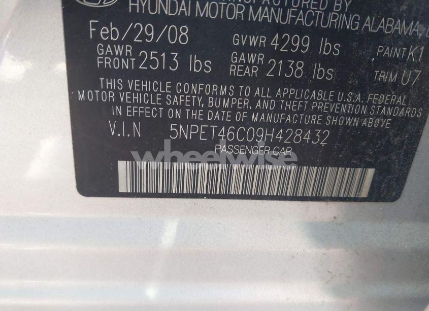 Photo 9 of 2009 Hyundai Sonata GLS (VIN 5NPET46C09H428432)