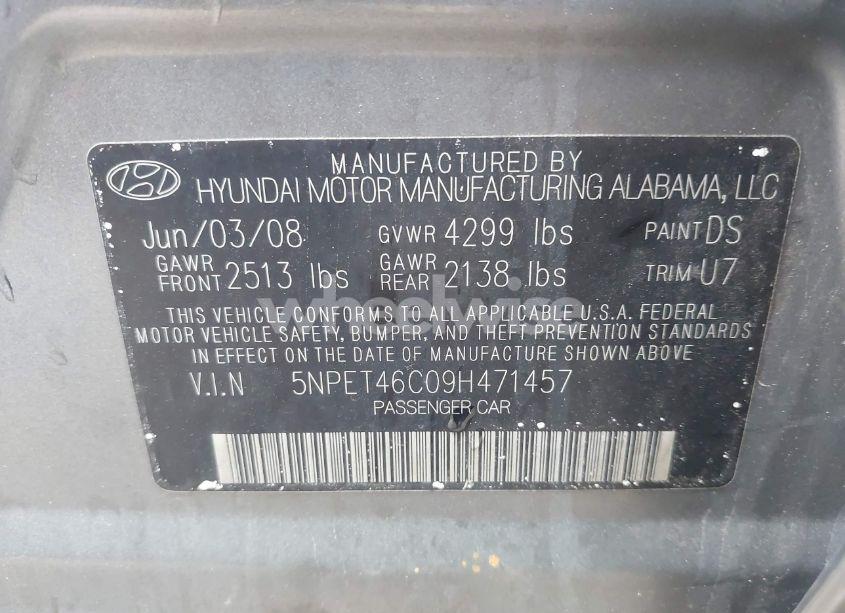Photo 9 of 2009 Hyundai Sonata GLS (VIN 5NPET46C09H471457)