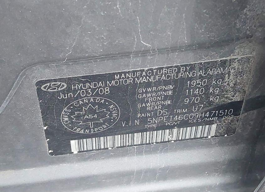 Photo 9 of 2009 Hyundai Sonata GLS (VIN 5NPET46C09H471510)