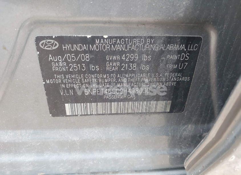 Photo 9 of 2009 Hyundai Sonata GLS (VIN 5NPET46C09H498030)