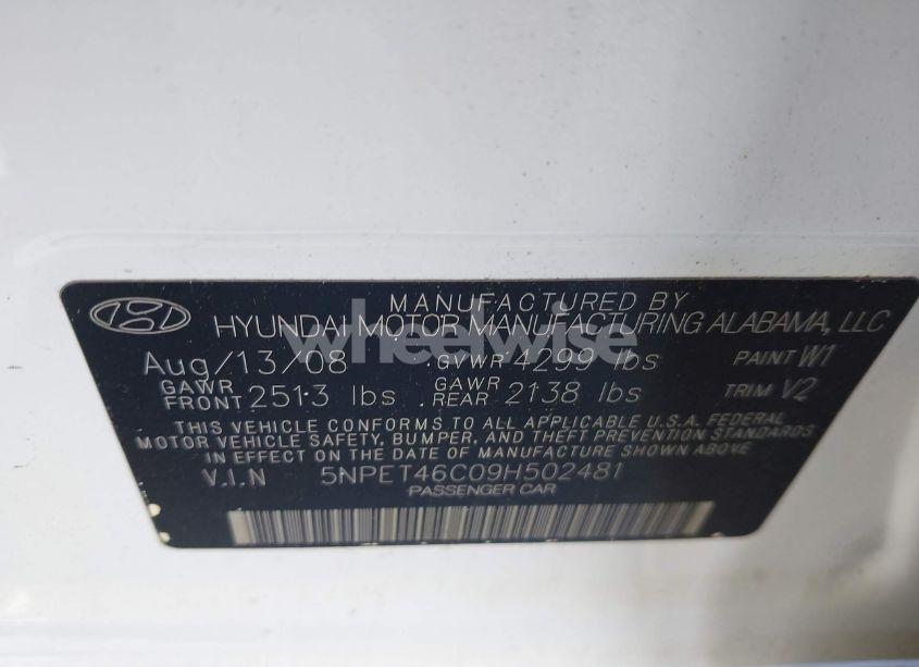 Photo 9 of 2009 Hyundai Sonata GLS (VIN 5NPET46C09H502481)