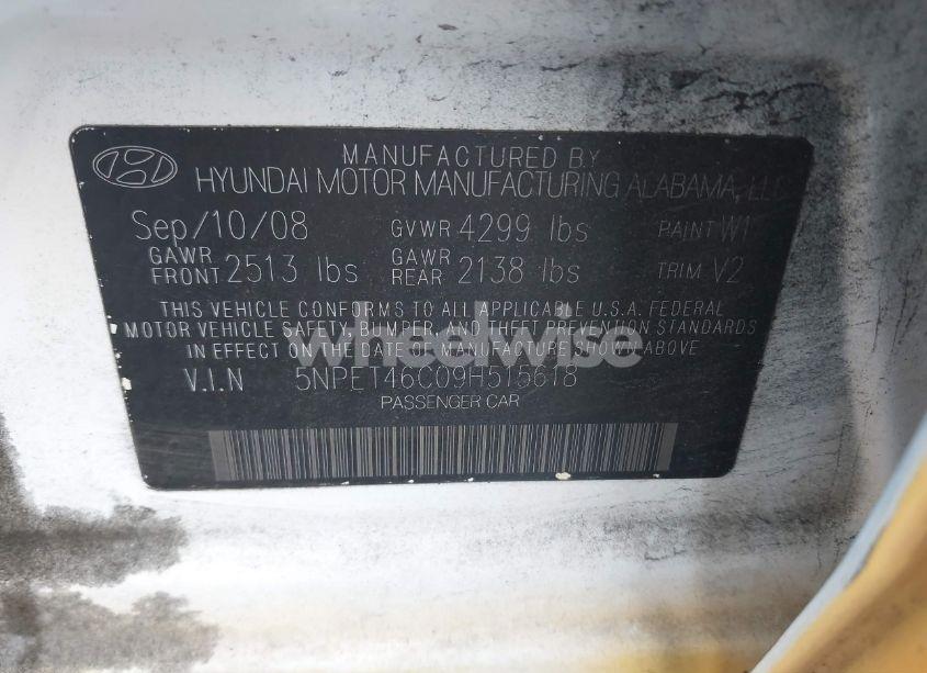 Photo 9 of 2009 Hyundai Sonata GLS (VIN 5NPET46C09H515618)